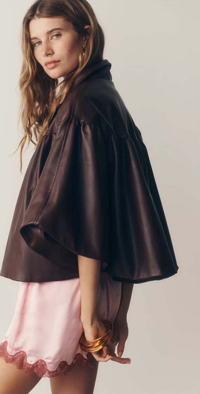 ANTHROPOLOGIE Faux-Leather Funnel-Neck Jacket SIZE SMALL/ MEDIUM NWT - Picture 7 of 7